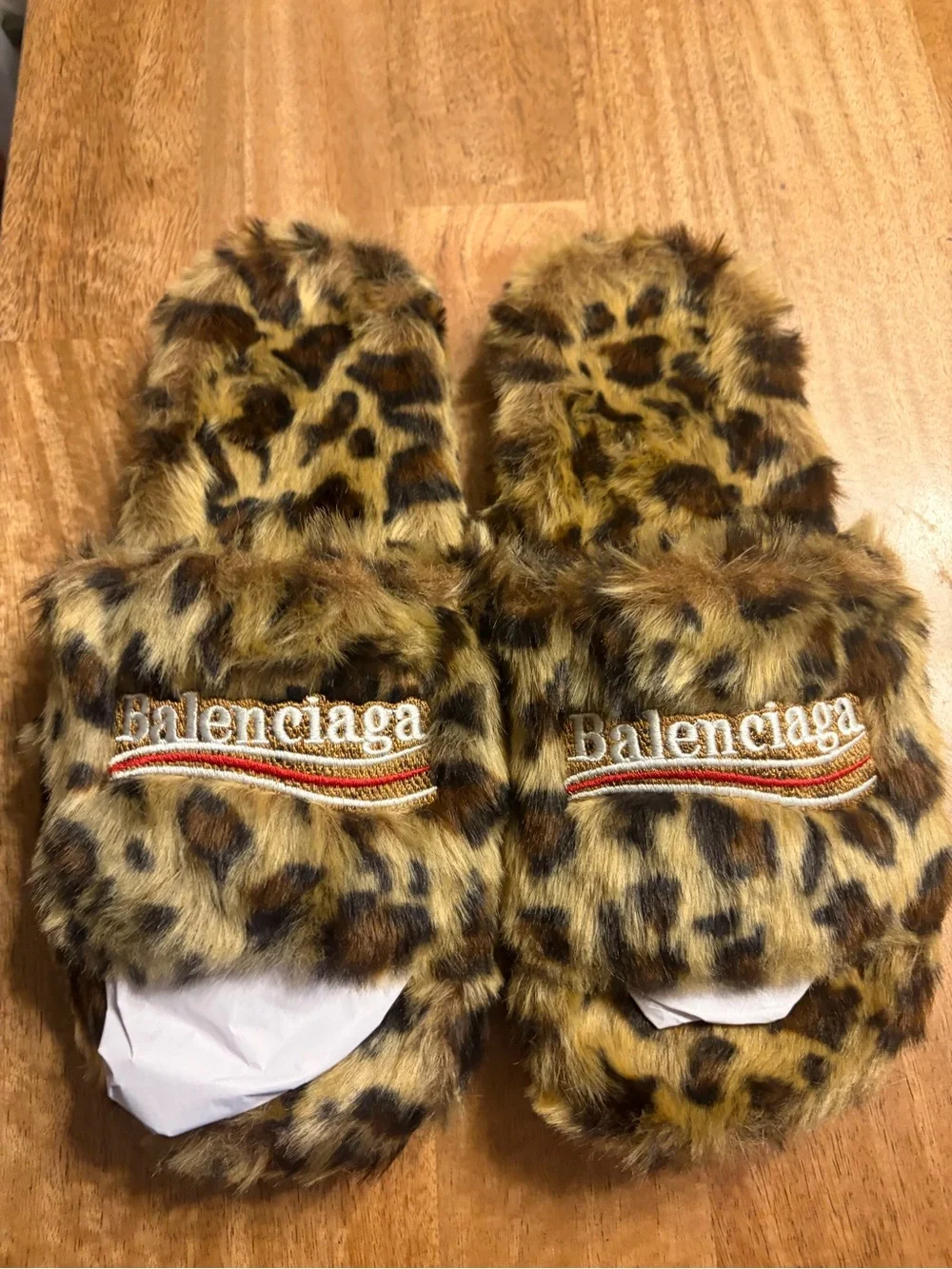 Balenciaga Leopard Print Faux-Fur Slide Sandals - Brown Black men’s 10,5